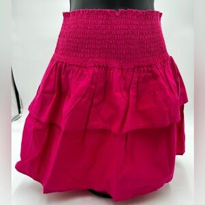 New HT 360 collective cotton fuchsia smocked‎ waist ruffled mini skirt size XS.